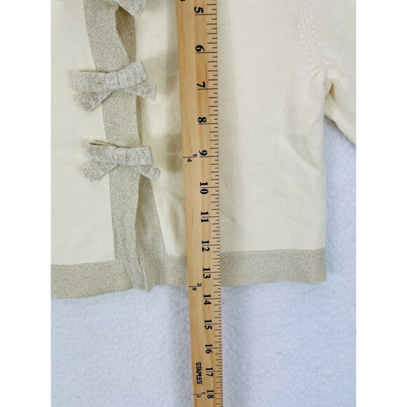 Lilly Pulitzer Cardigan Girls Size L 8/10 Ivory Shimmer Bow Long Sleeve Sweater - Picture 6 of 10